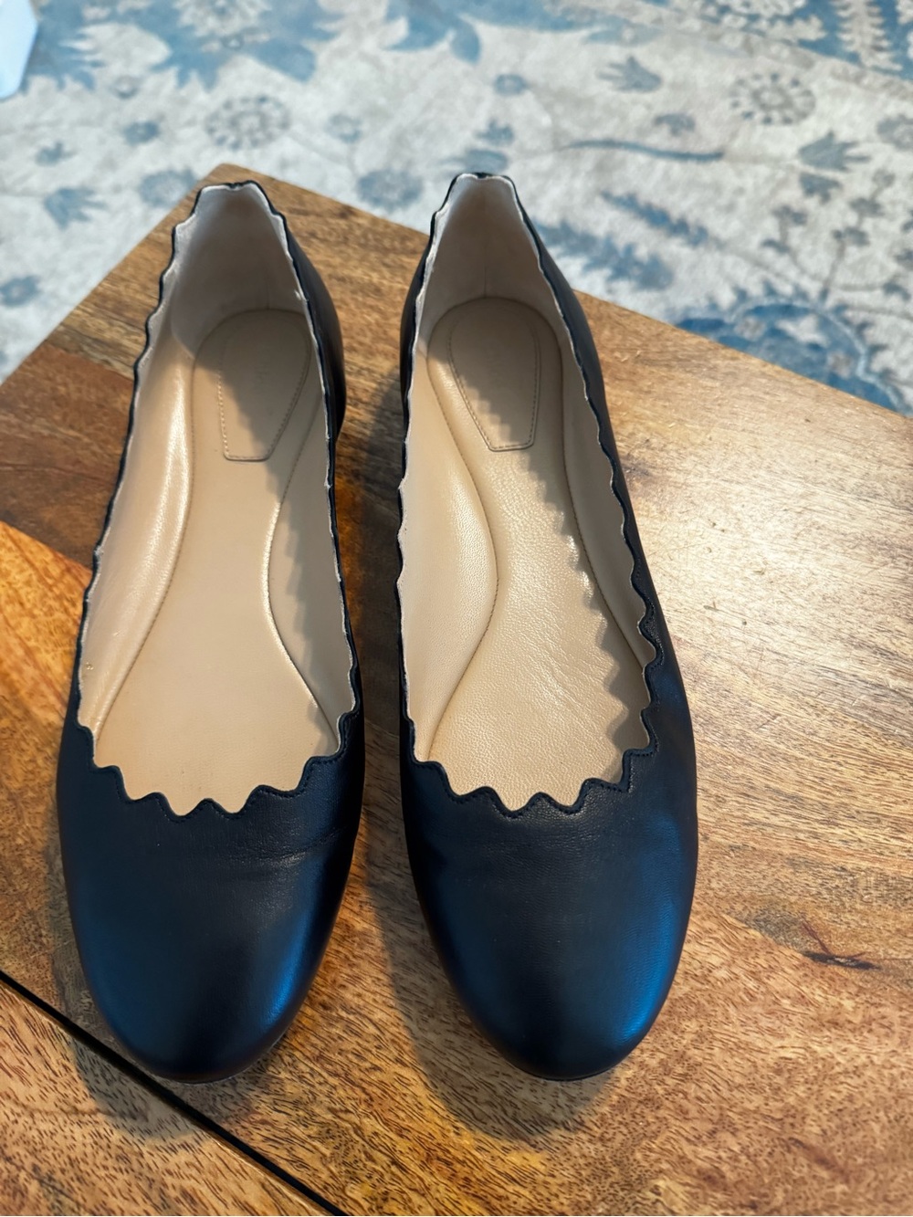Chloe Black Scalloped Leather Ballet Flats